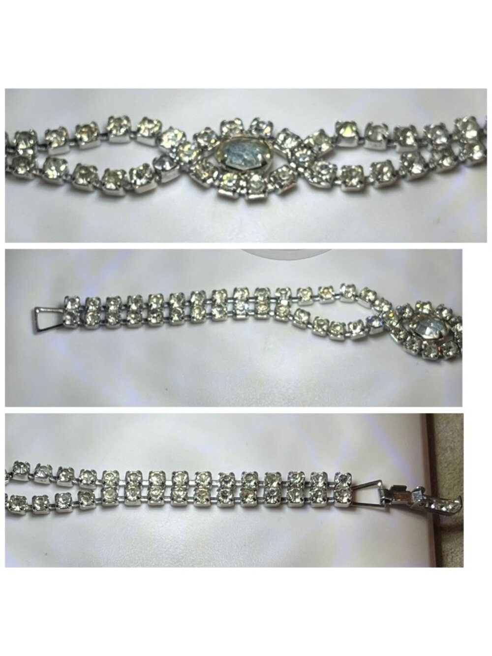 Vintage 1950s Silver Rhinestone Art Deco Bracelet MCM Bridal Wedding Statement
